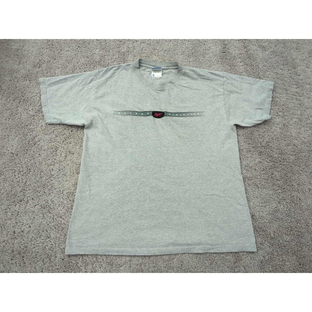Vintage Reebok Athletics T Shirt Mens L Gray‎ Crew Neck Logo Made in USA